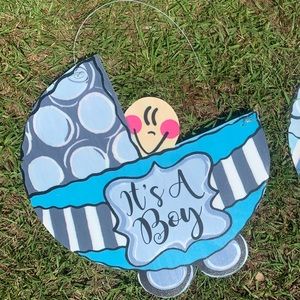 Boy baby carriage hospital door hanger
